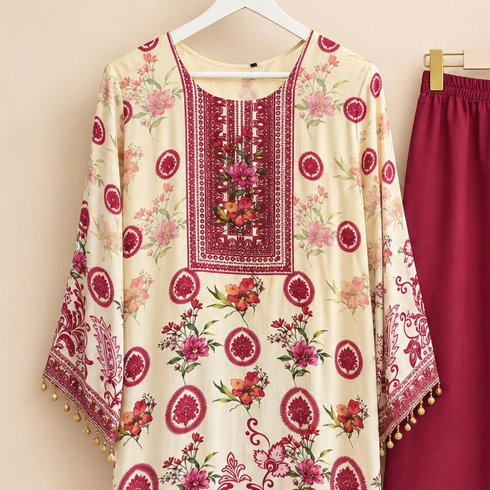 Aabroo — Printed Muslin Crepe 3-Piece Suit