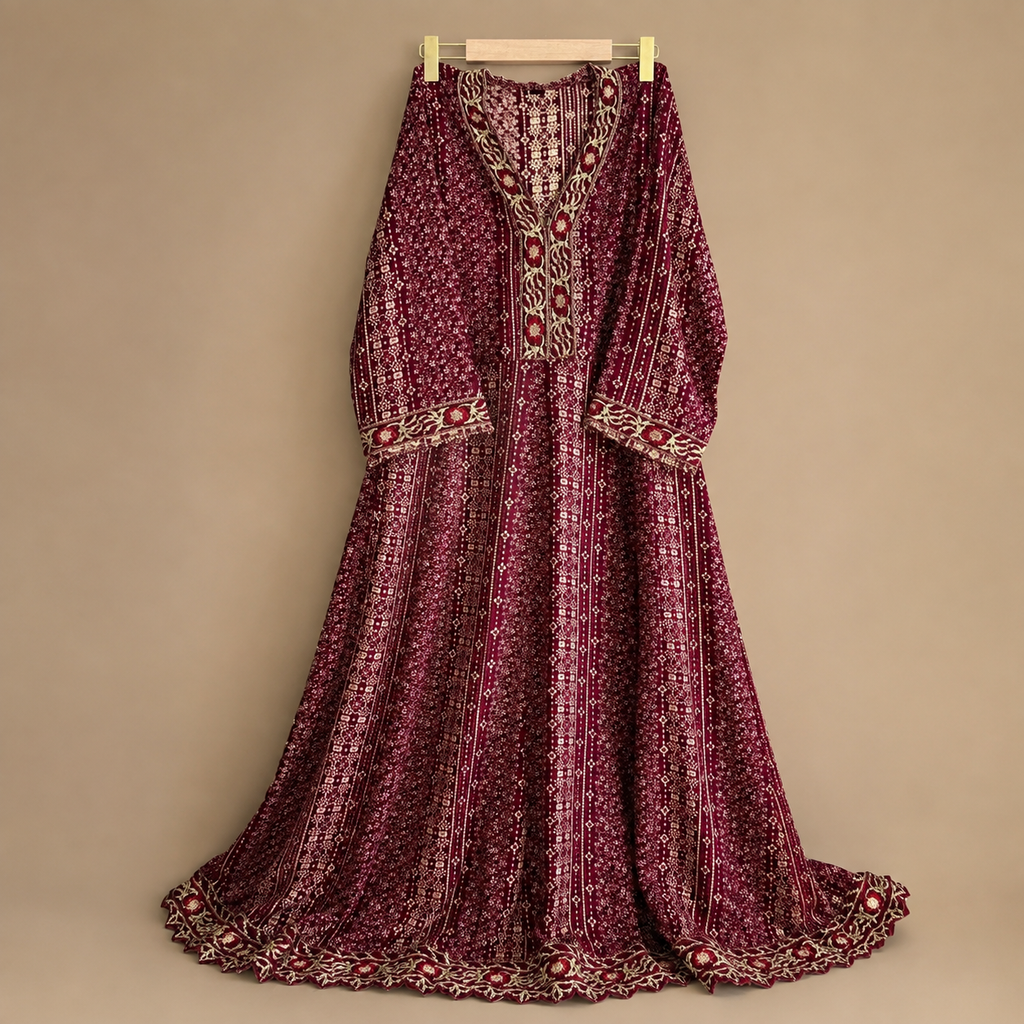 Women Maroon Ethnic Printed Pure Cotton Maxi Dress