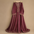 Women Maroon Ethnic Printed Pure Cotton Maxi Dress