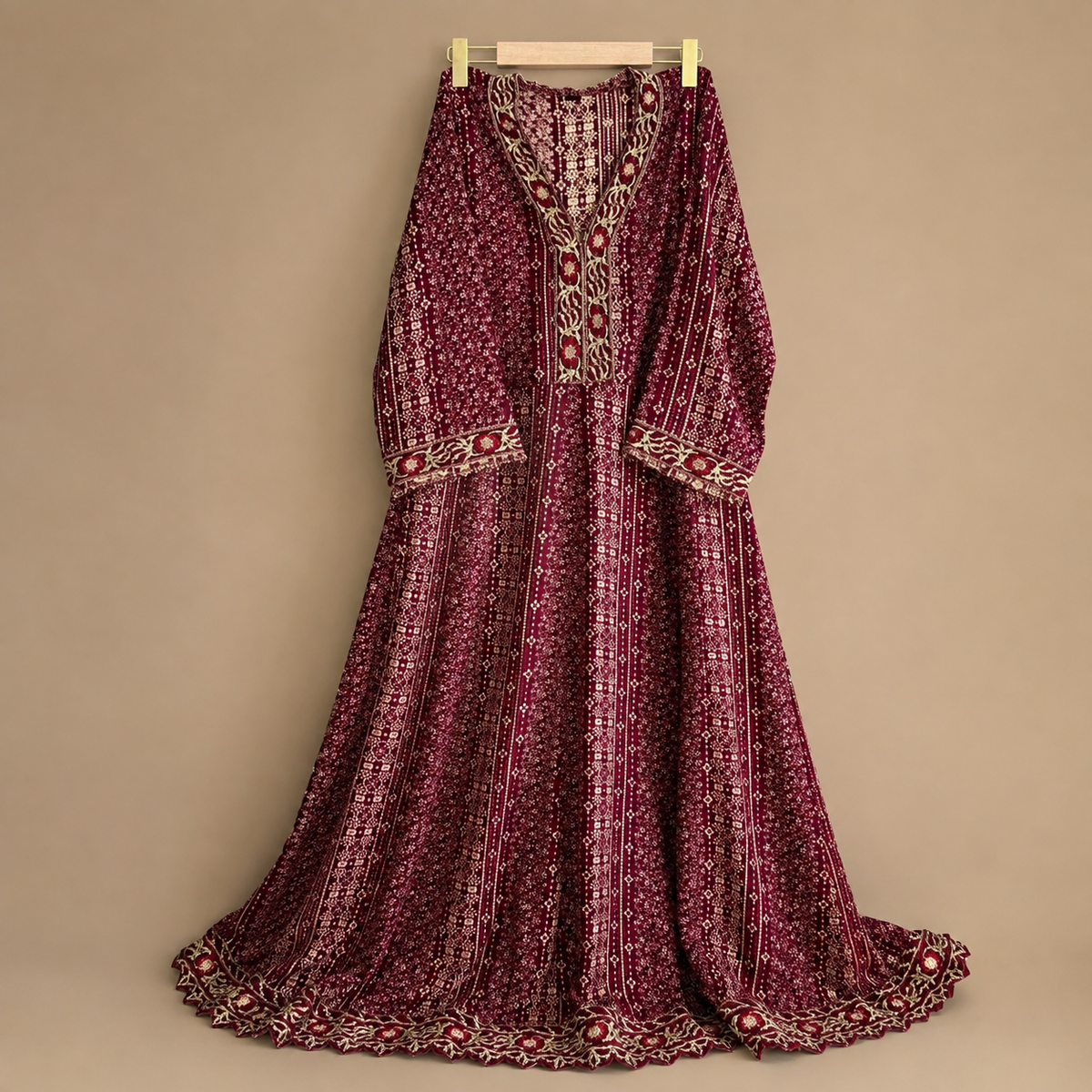 Women Maroon Ethnic Printed Pure Cotton Maxi Dress