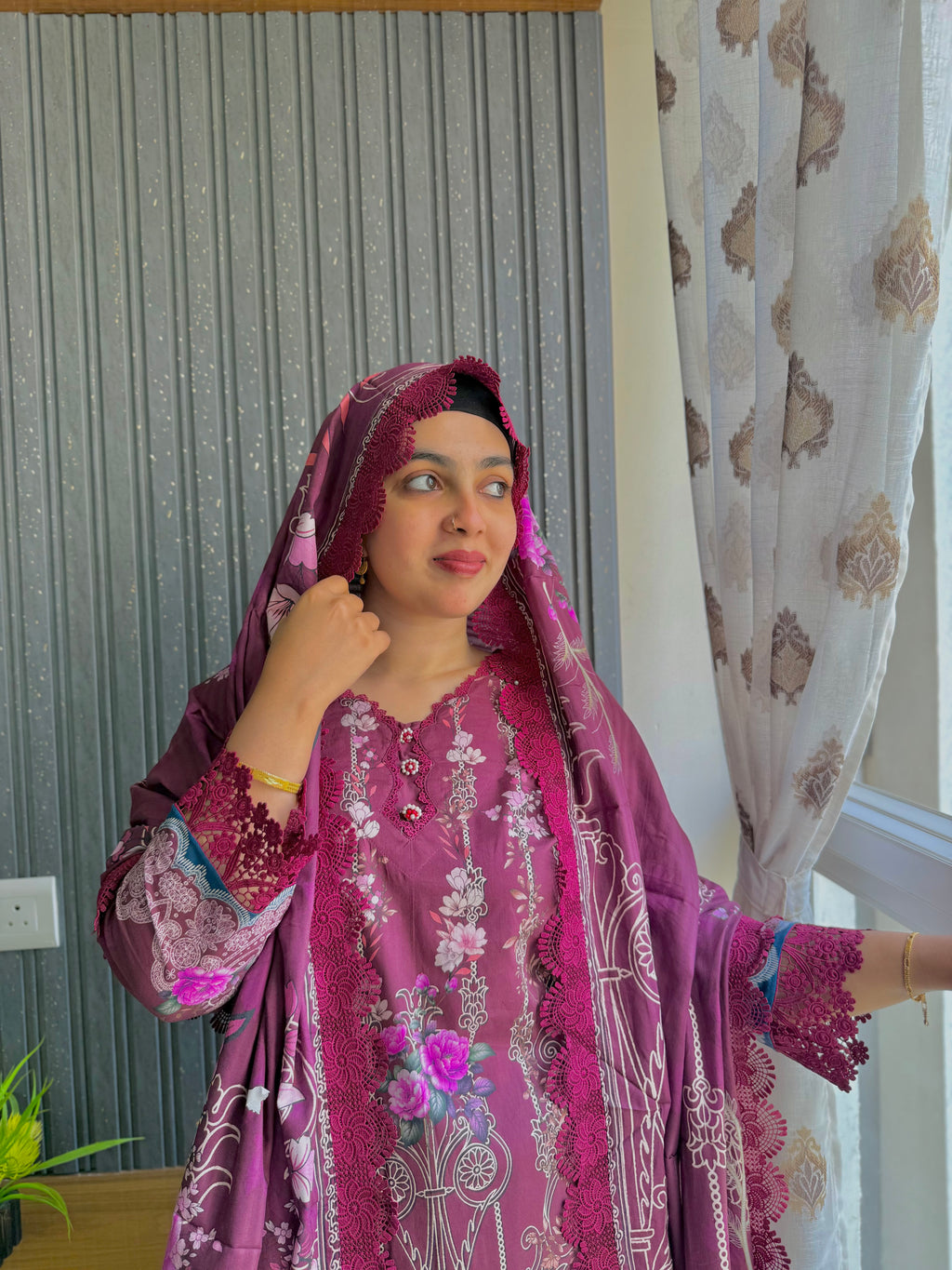 Pakistani cotton signature burgundy