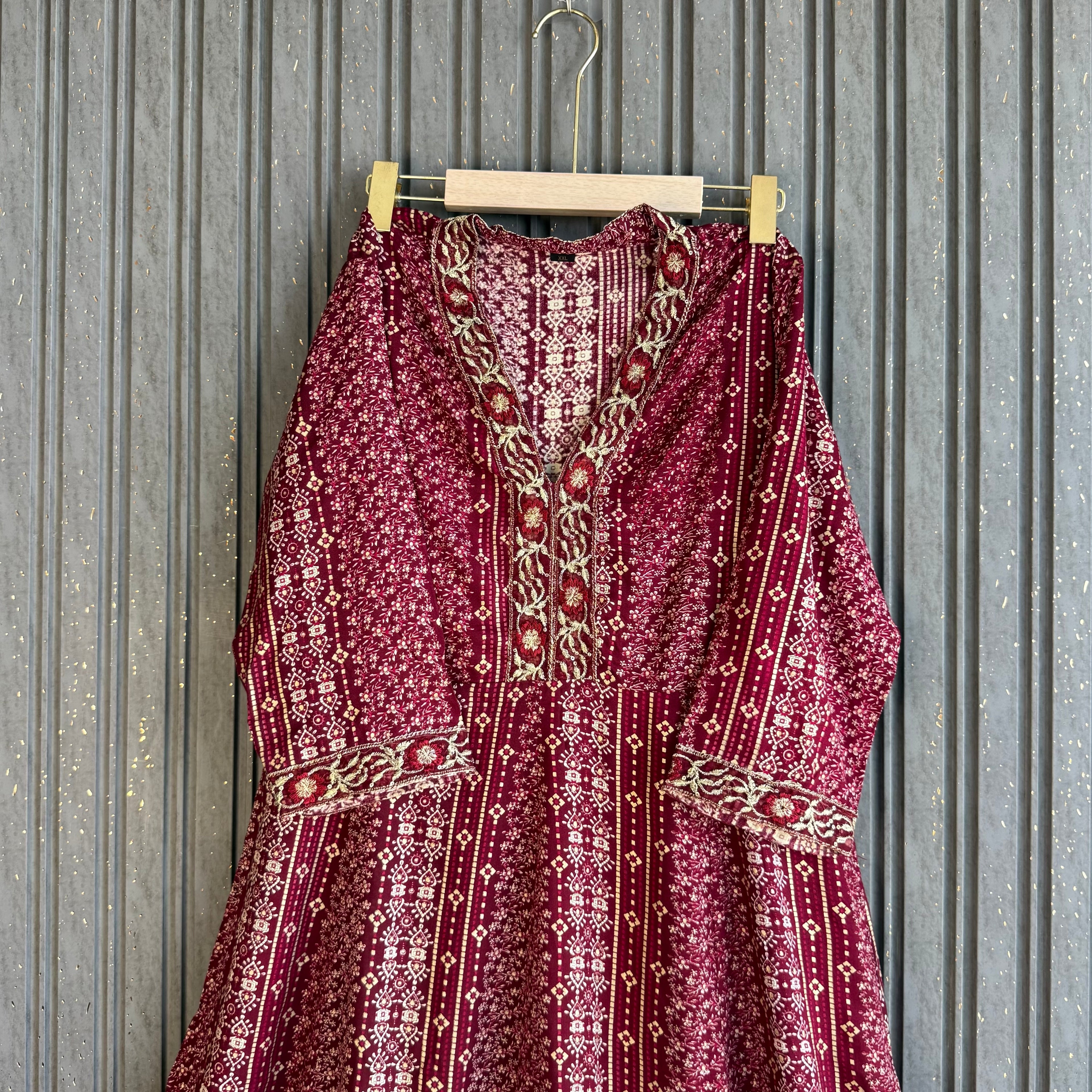 Women Maroon Ethnic Printed Pure Cotton Maxi Dress