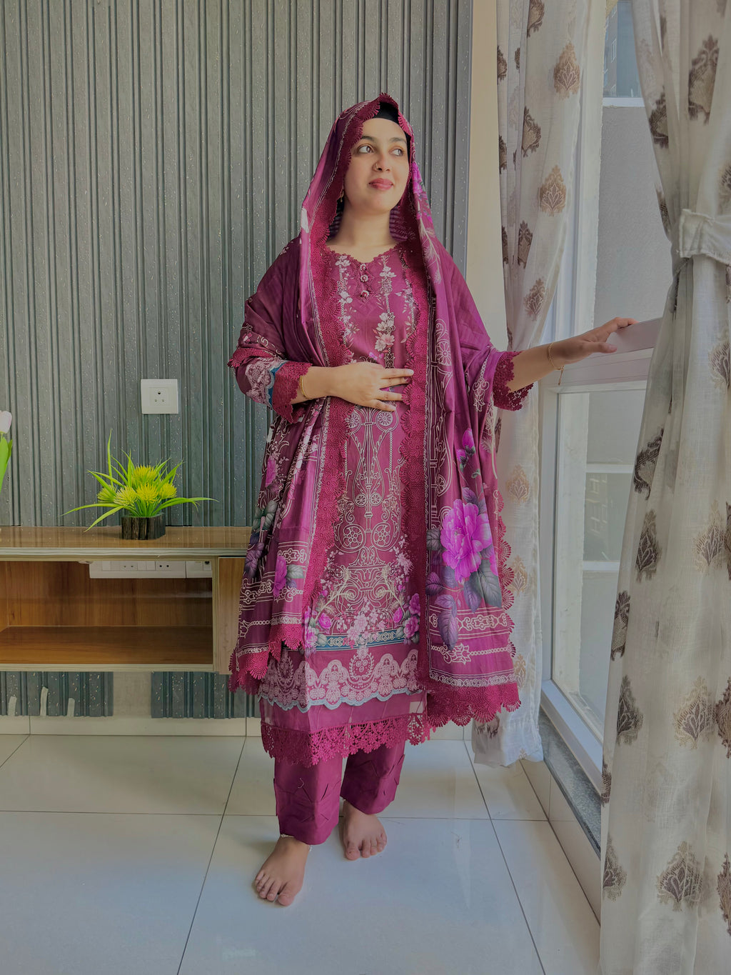 Pakistani cotton signature burgundy