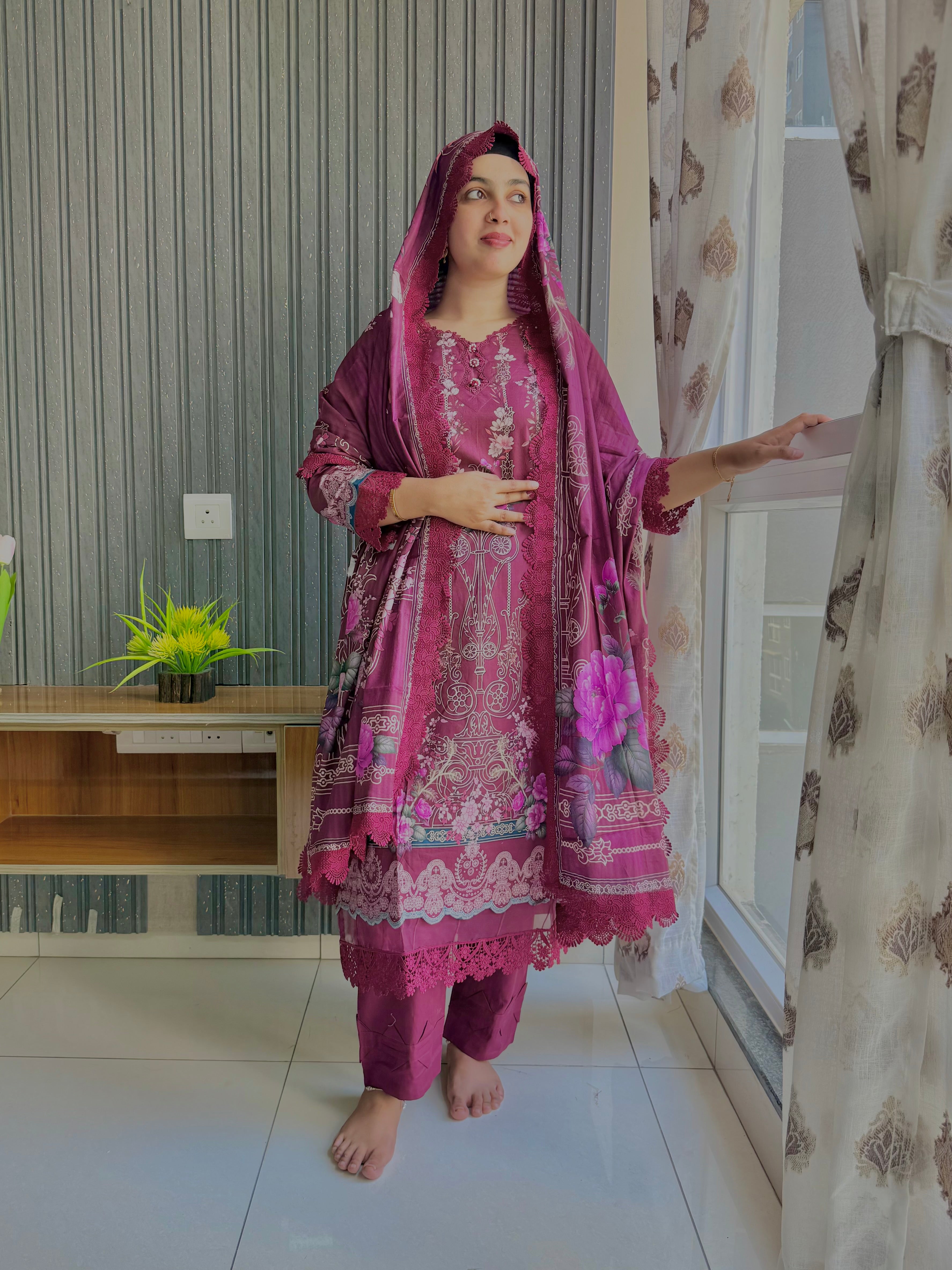 Pakistani cotton signature burgundy