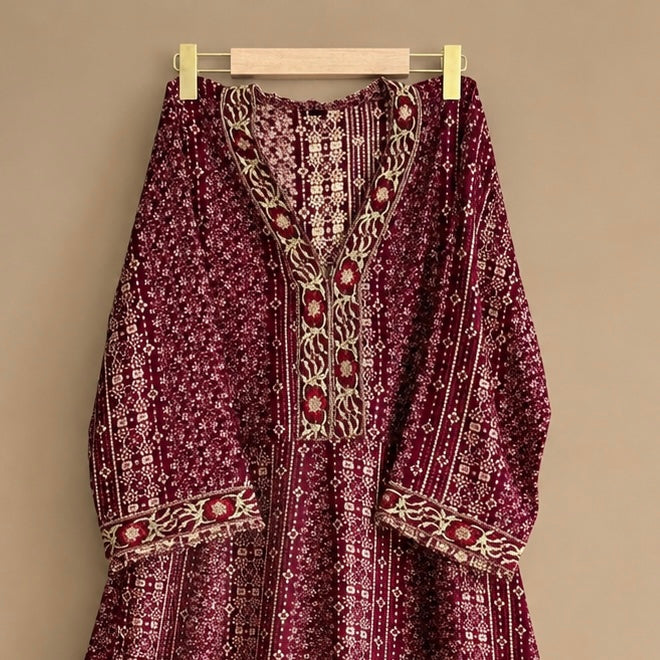 Women Maroon Ethnic Printed Pure Cotton Maxi Dress