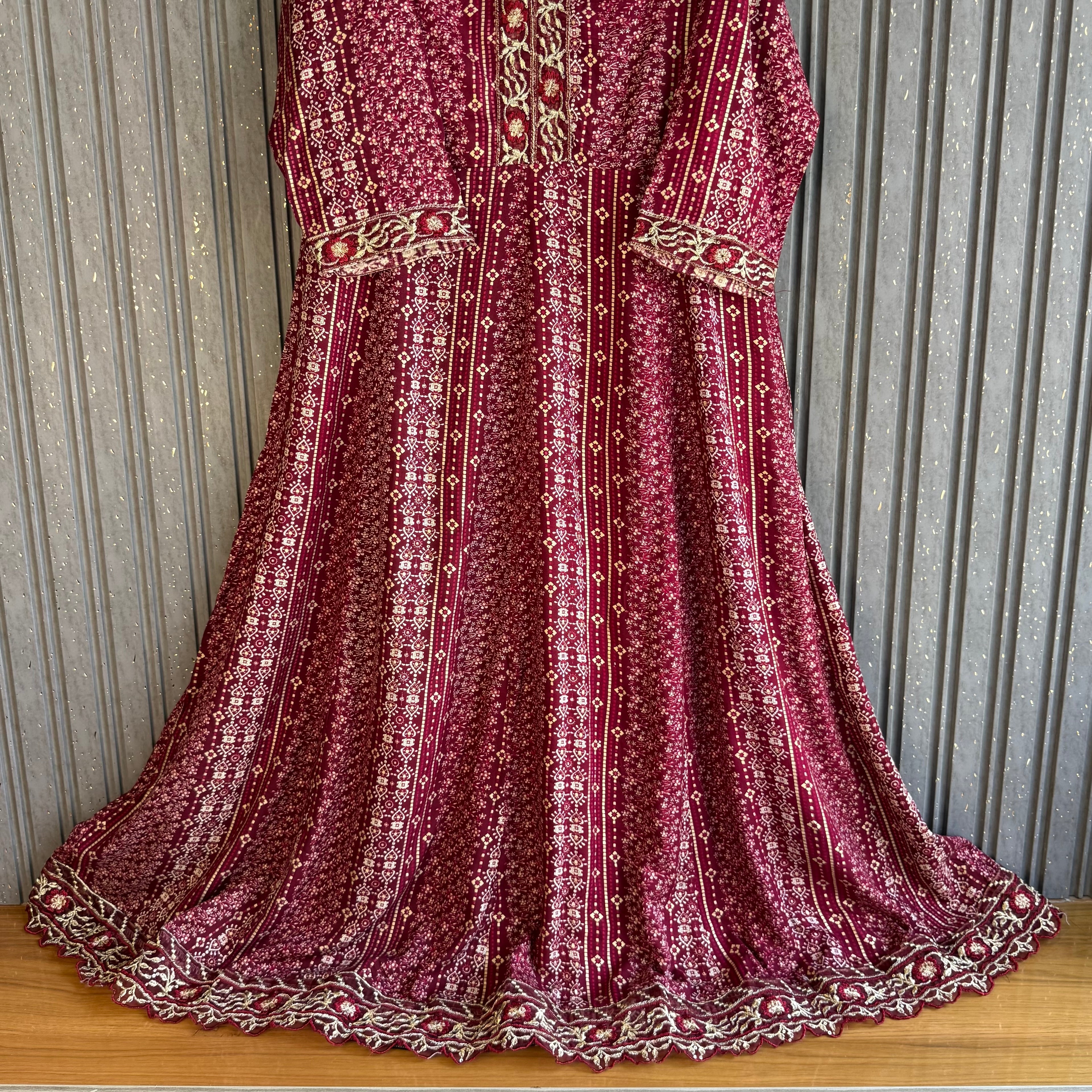 Women Maroon Ethnic Printed Pure Cotton Maxi Dress