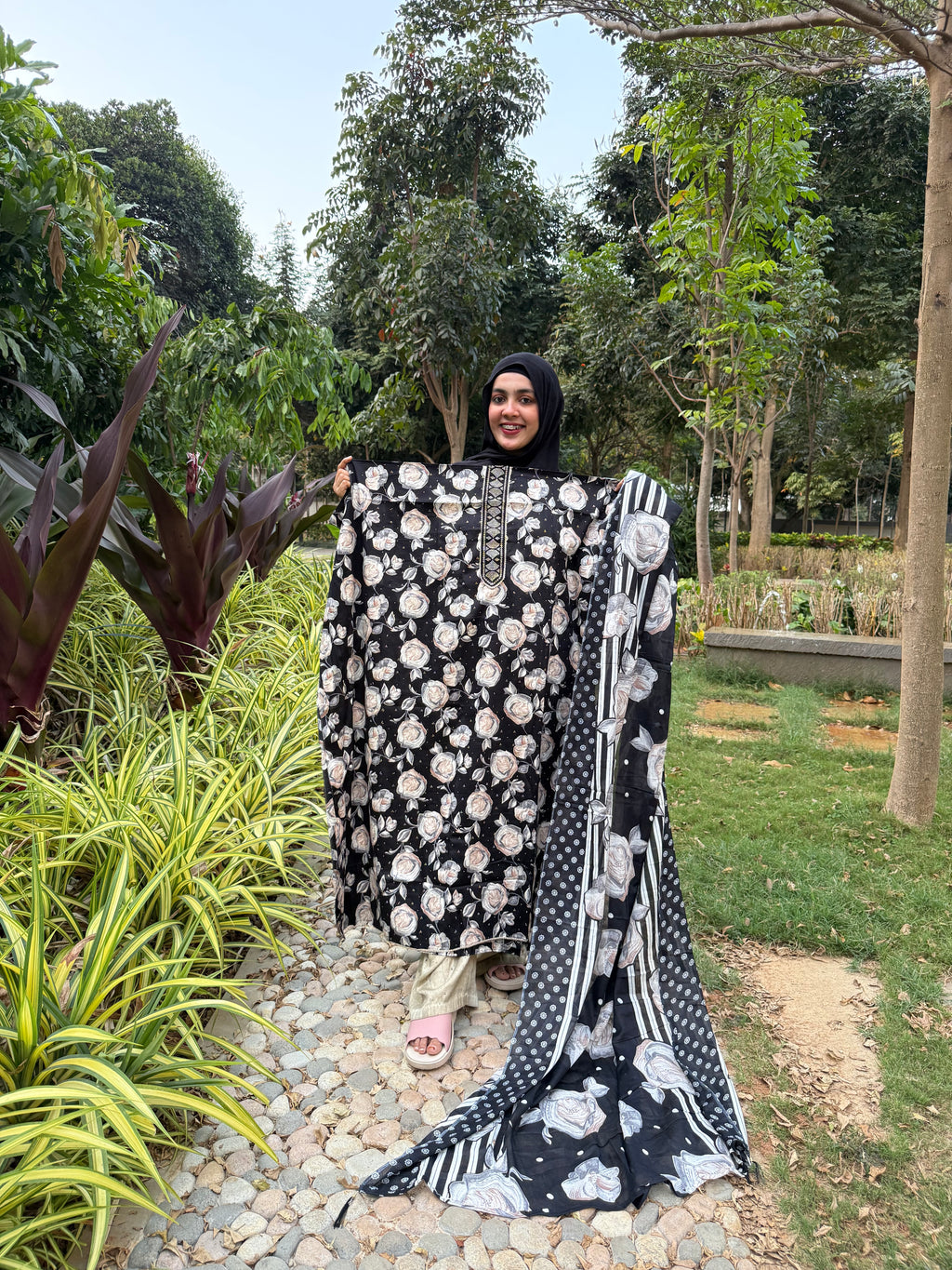 Velmora Noire Bloom – Unstitched Luxury Dress Material Set