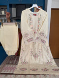 Munira Designer: Pastel-Embroidered Cream Linen Ensemble