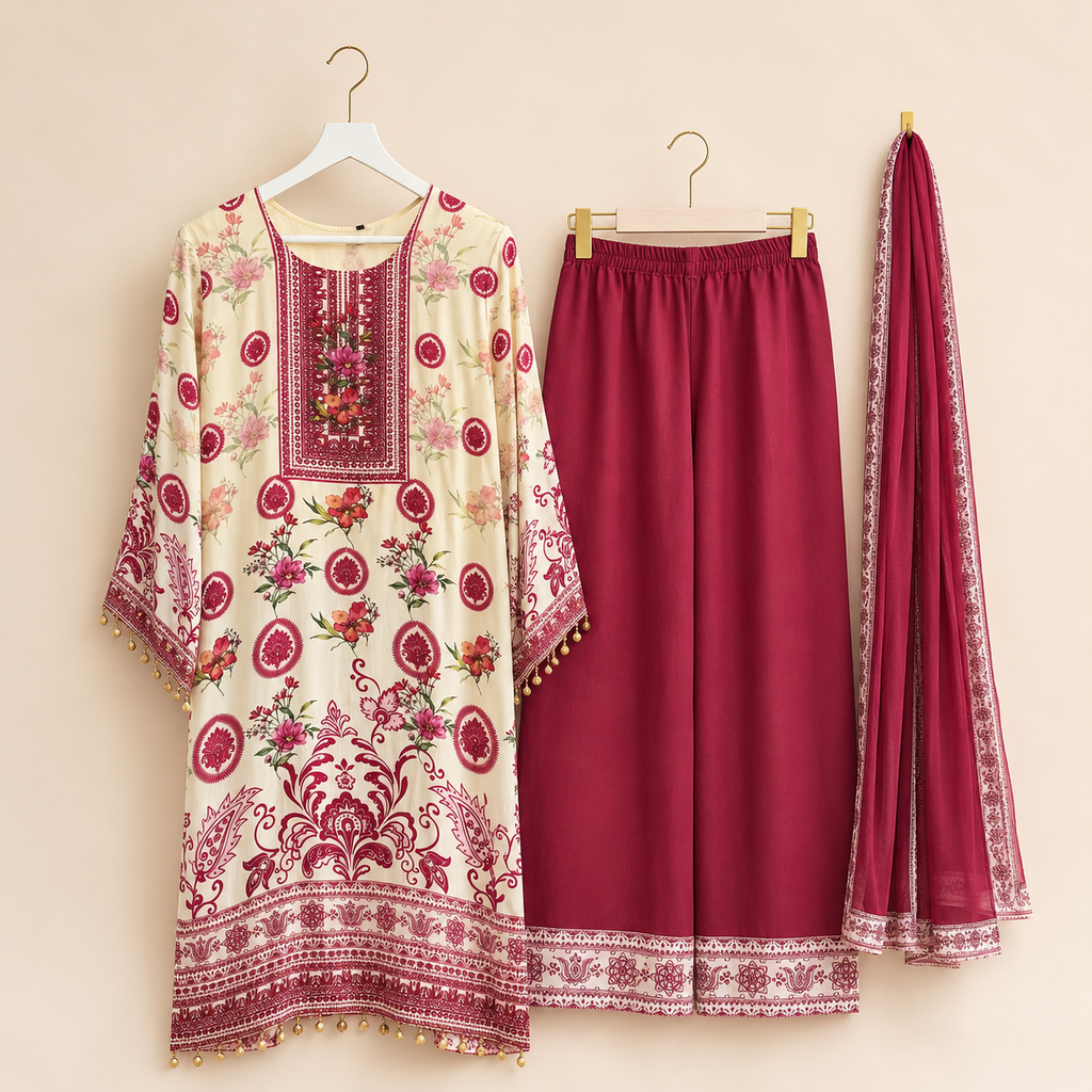 Aabroo — Printed Muslin Crepe 3-Piece Suit
