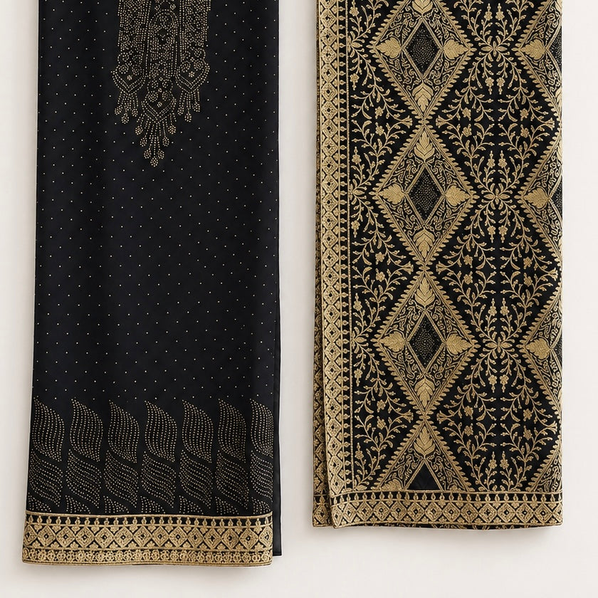 Black & Gold Premium Georgette Unstitched Suit Set