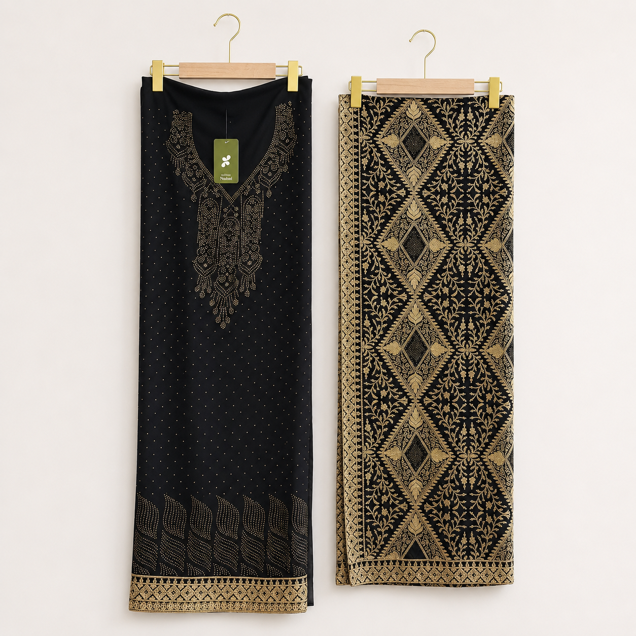 Black & Gold Premium Georgette Unstitched Suit Set