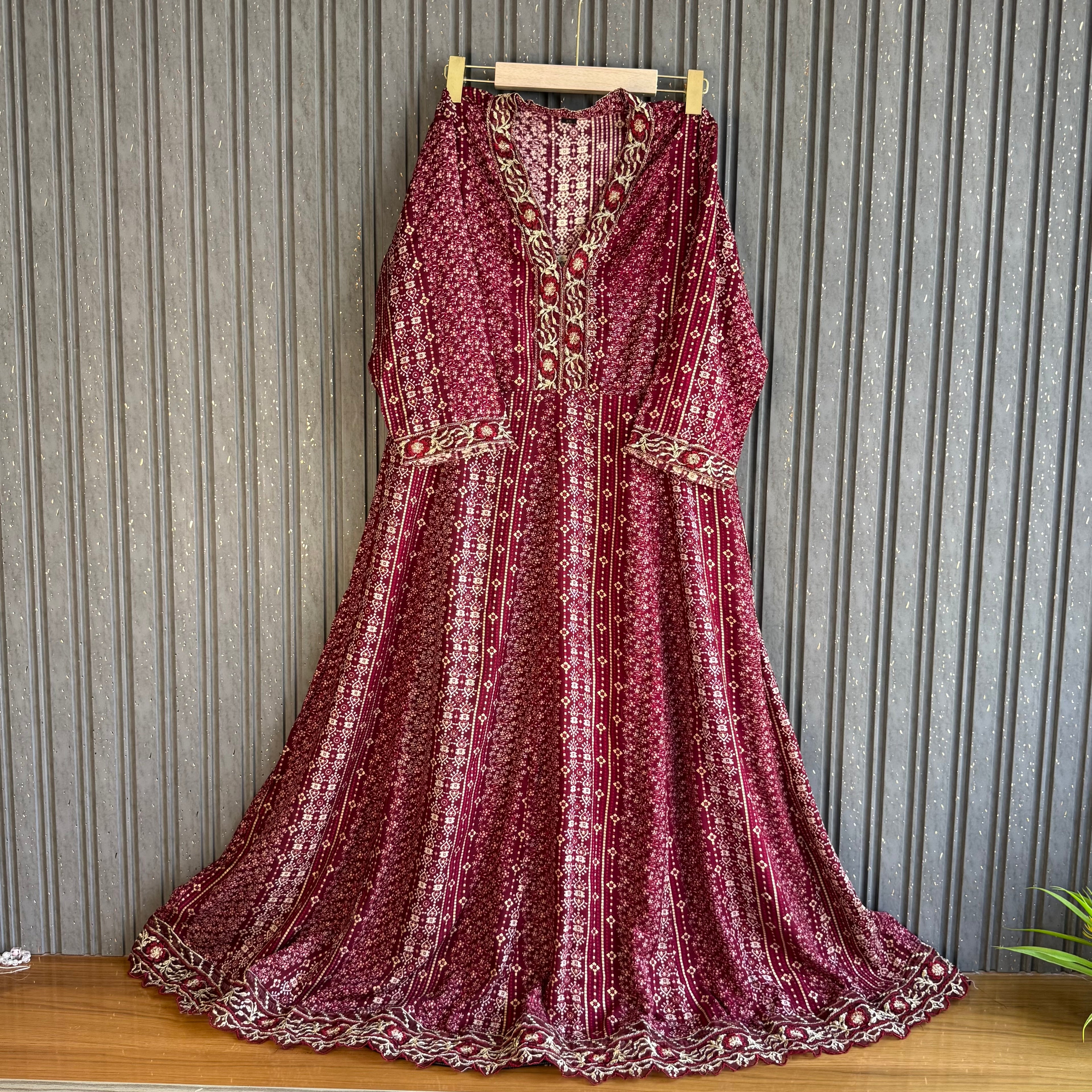 Women Maroon Ethnic Printed Pure Cotton Maxi Dress