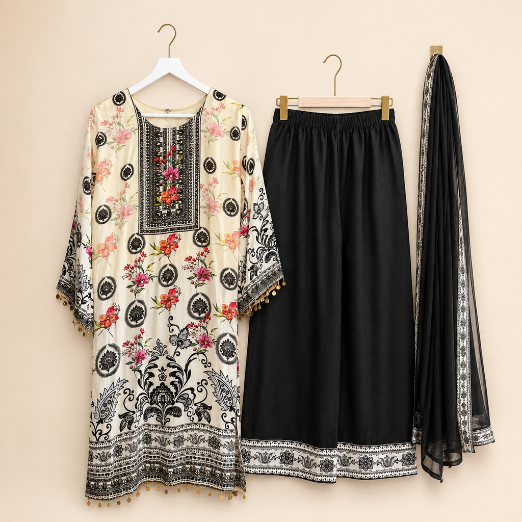 Aabroo — Printed Muslin Crepe 3-Piece Suit