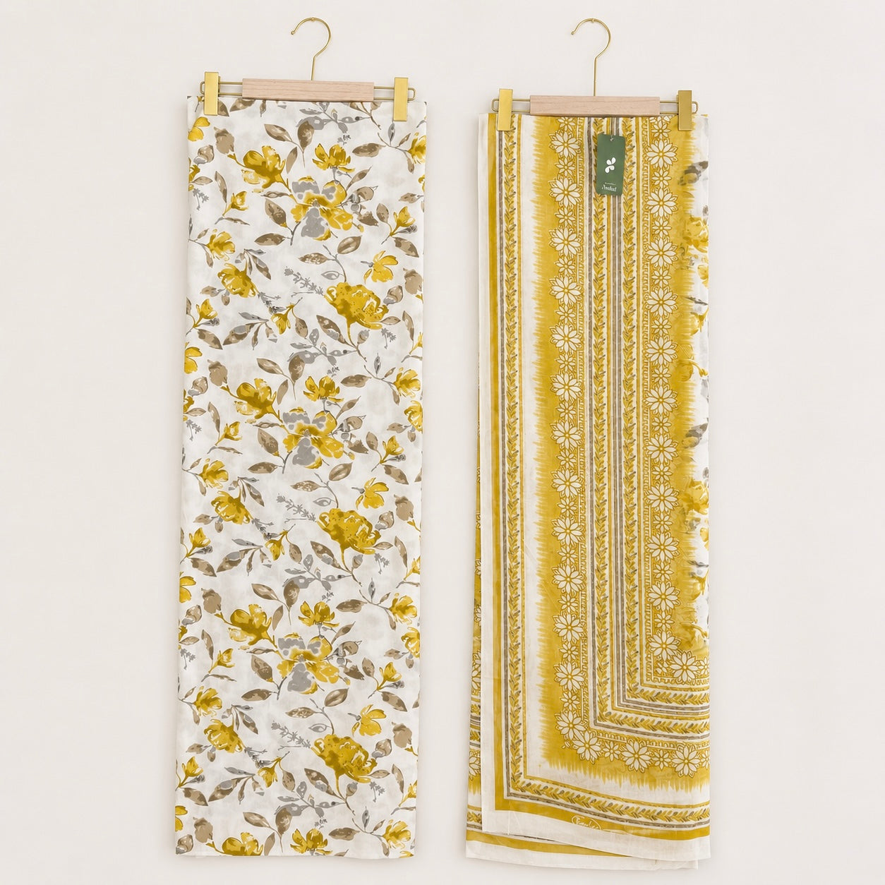 White & Yellow Floral Premium Unstitched Suit Set