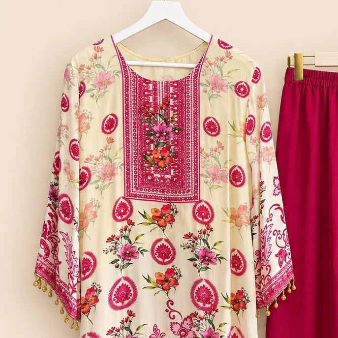 Aabroo — Printed Muslin Crepe 3-Piece Suit