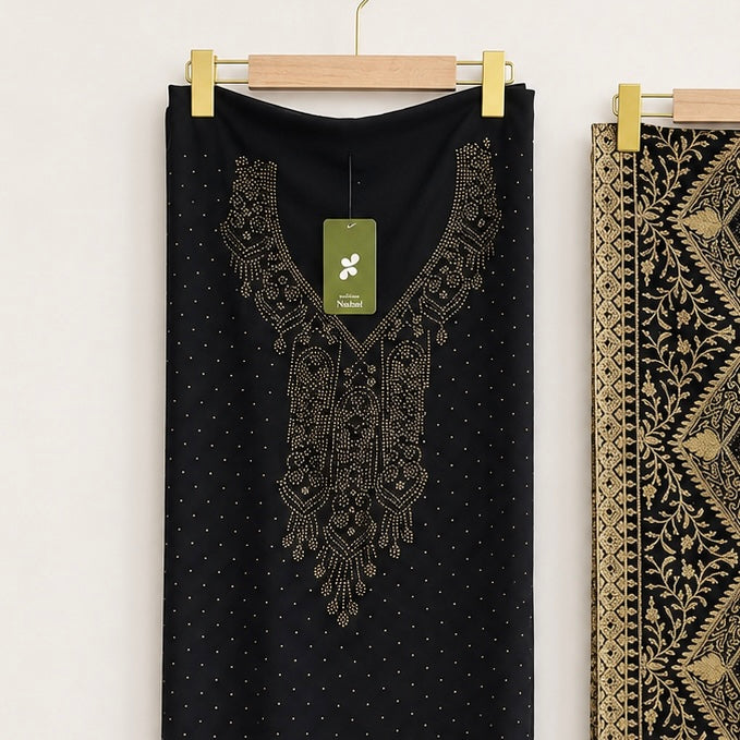 Black & Gold Premium Georgette Unstitched Suit Set