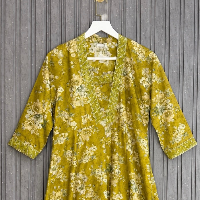 Olive Summer Cotton Maxi Dress