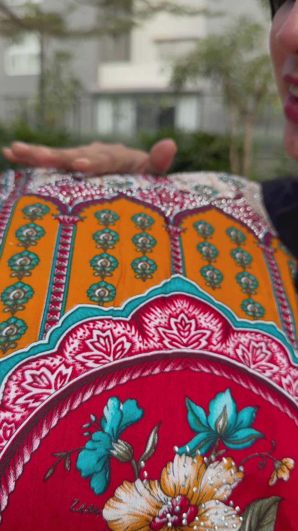 Rich crimson red - heritage prints (unstitched Pakistani outfit)