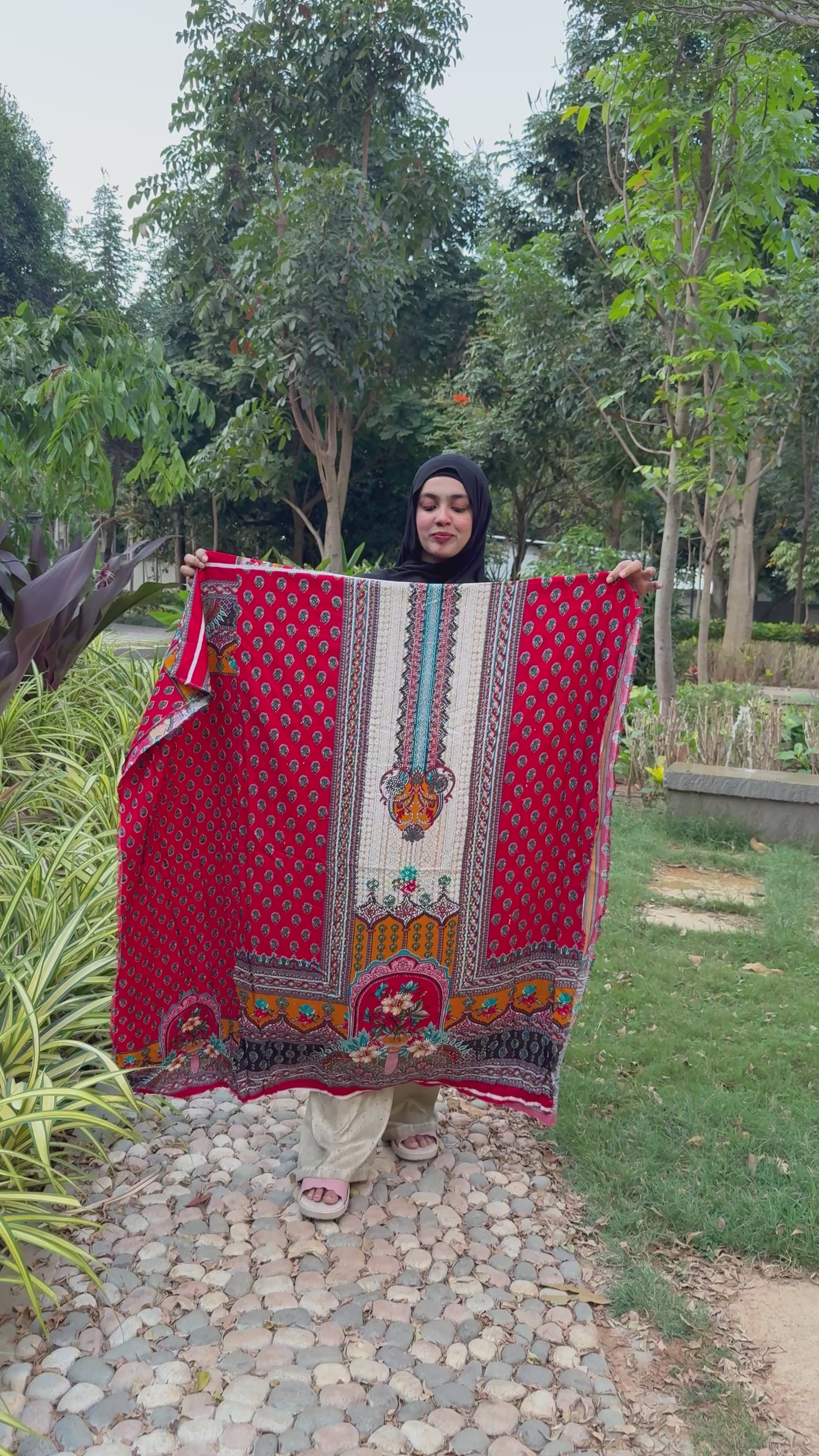 Rich crimson red - heritage prints (unstitched Pakistani outfit)