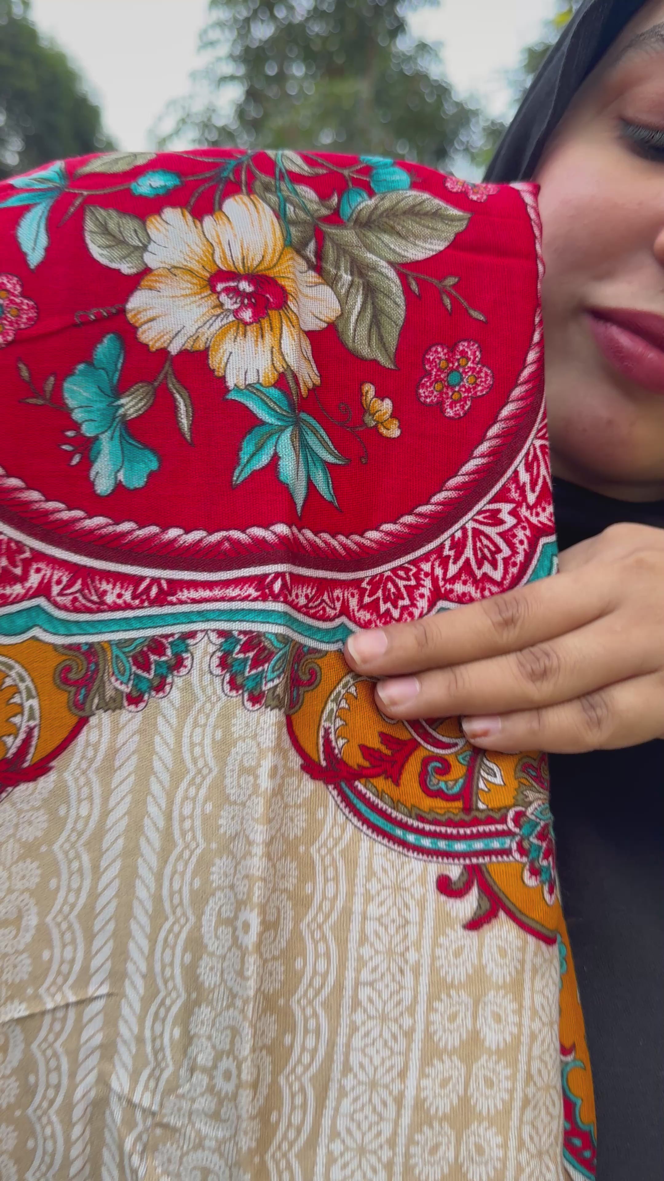 Rich crimson red - heritage prints (unstitched Pakistani outfit)